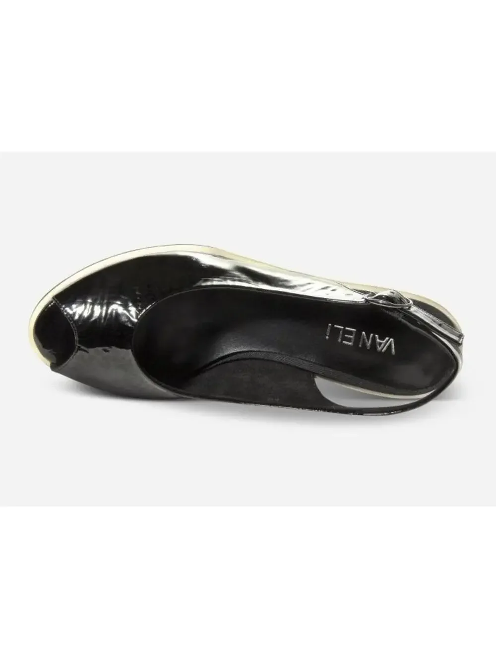 (RF) VANELi Baise Black Patent Leather Wedge Sandals Size 8.5 8-1/2 NIB